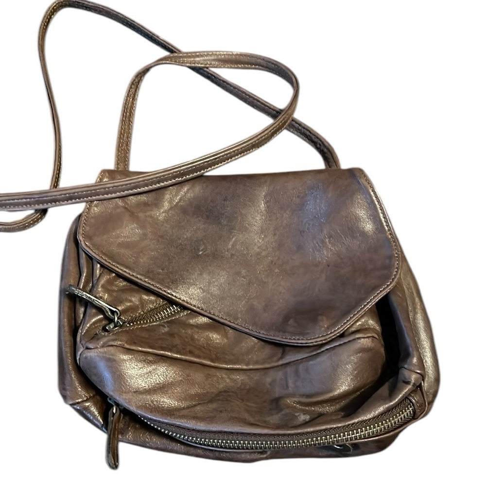 ARZA New York Boho Chocolate Brown Leather Crossbody Medium Expandable Fold